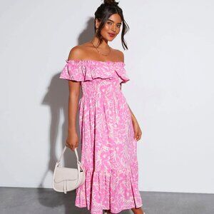 Sugarlips Levana Floral Printed Off the Shoulder Midi Dress NWT Size XL